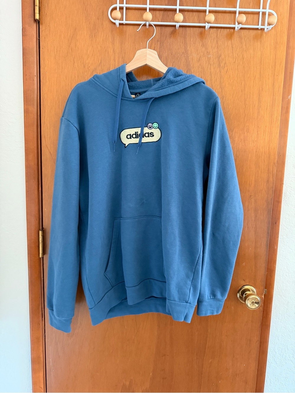 adidas Teal Blue Fleece Pullover Hoodie with Logo Tag
